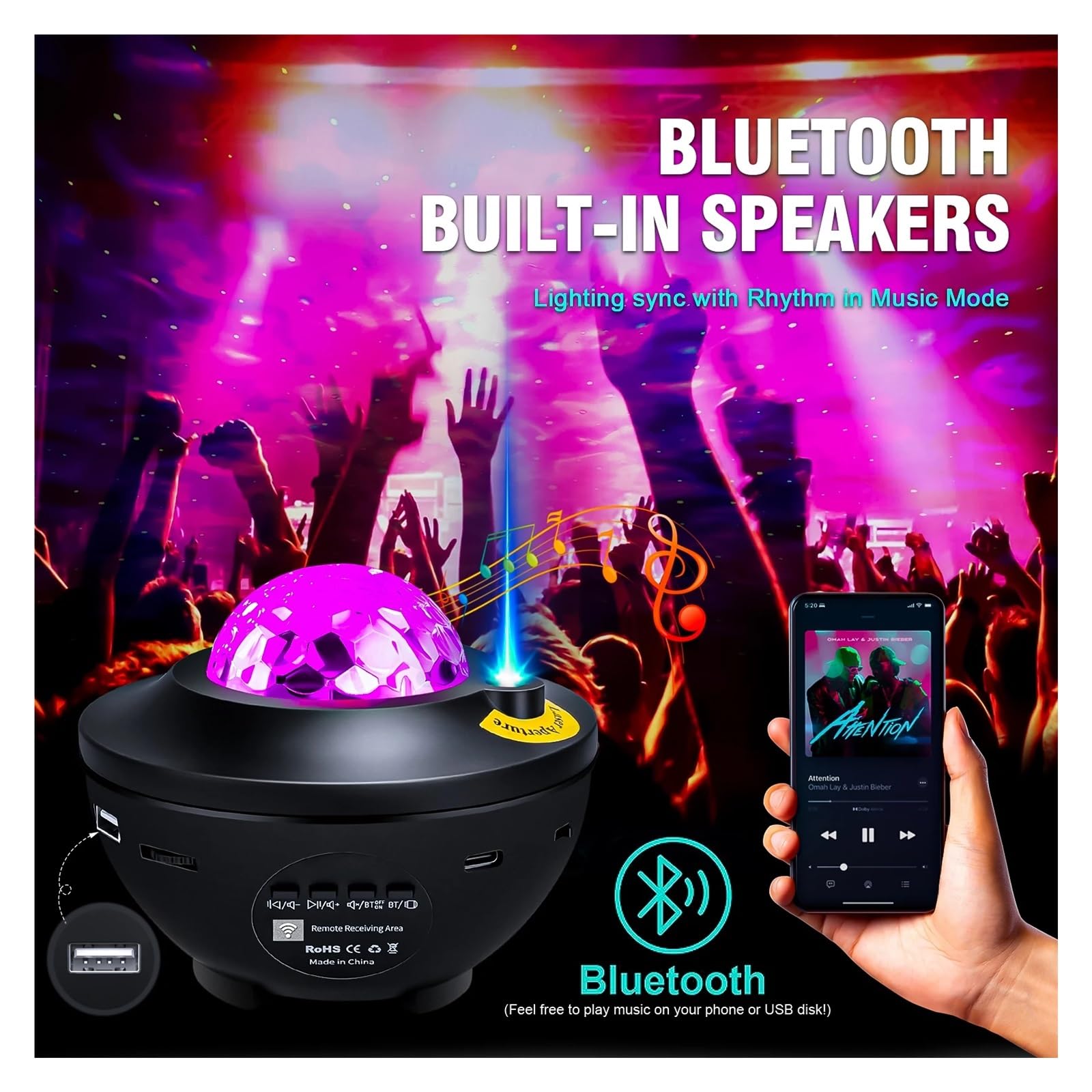Proiettore Stellato Luce Notturna Galassia Bambino Bluetooth USB Lettore Musicale Stella Oceano Romantico Lampada Regali Crea Un'Atmosfera