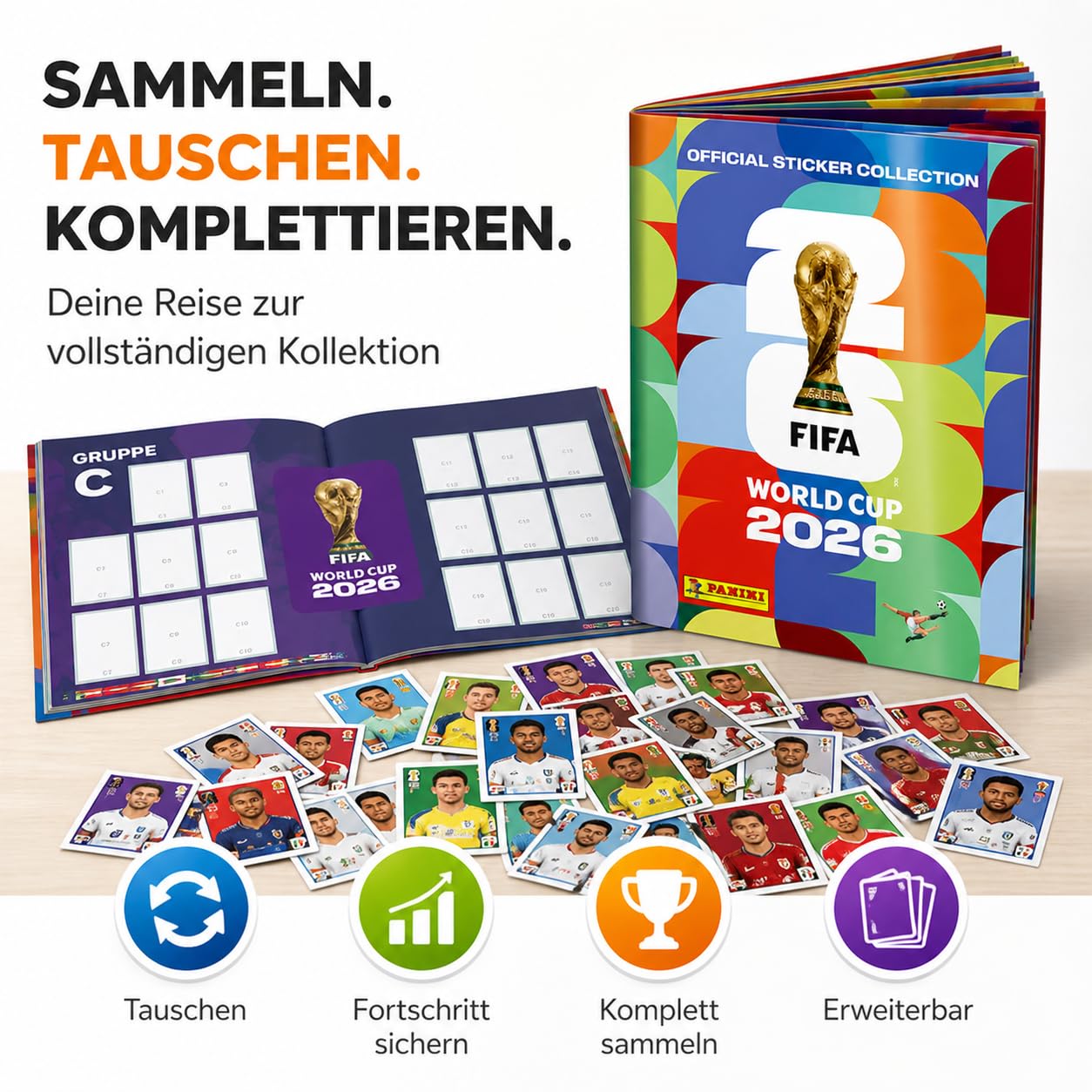 TK Gruppe Timo Klingler Panini WM 2026 XXL Set - Album & Sticker - Spielplan, Stickeralbum - zum Sammeln Fußball Weltmeisterschaft 2026 (Sammelalbum)