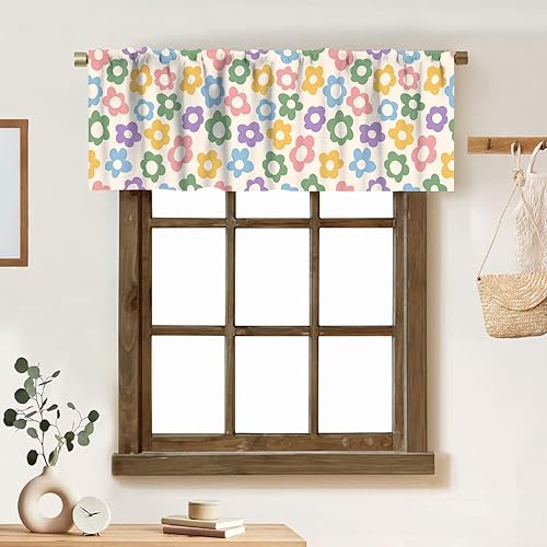 Miniatura 27 de Cortina de cenefa floral de los años 70, diseño retro con estampado de flores amarillas y verde lima, estilo de los años 70 y 60, cenefa con 70