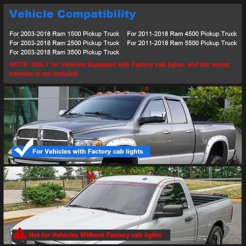 Miniatura 6 de Luz LED para techo de cabina compatible con Ram 1500 2500 3500/2011-2018 Ram 4500 5500 2003-2018, 5 piezas de luz de liquidación de cabina ámbar