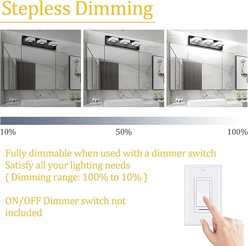 Miniatura 307 de Ralbay - Lámpara LED moderna y negra para tocador de baño, con 3 luces, accesorios de iluminación de pared de baño de acrílico Luz blanca