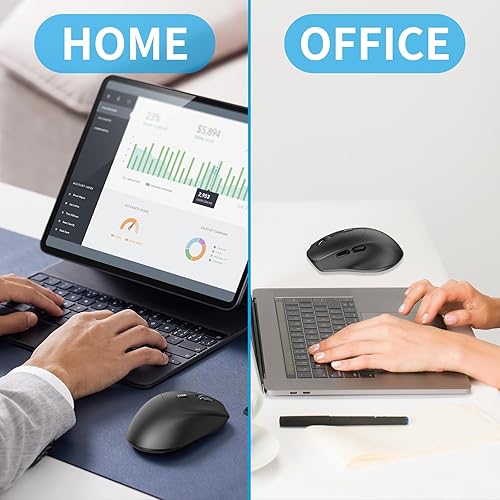 Miniatura 8 de Ratón silencioso Bluetooth, mouse ergonómico para computadora con botones laterales, ratones silenciosos BT4.2 sin receptor USB, batería de 18