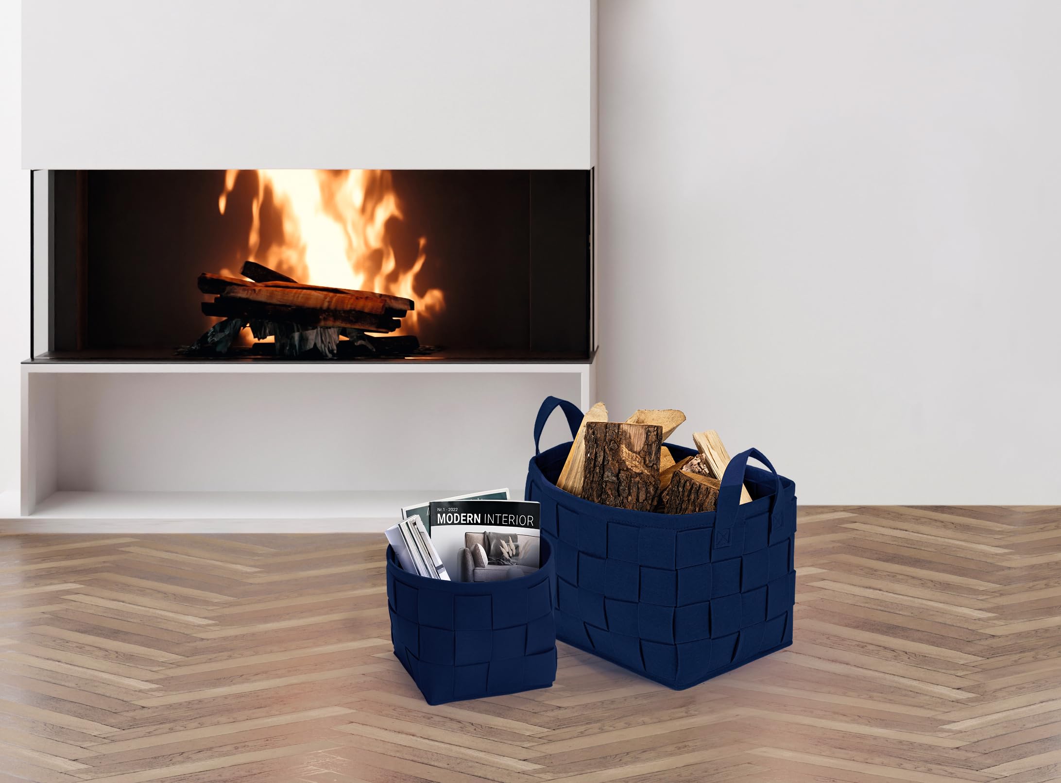 Cesta in feltro 24x24x24 cm | Ideale per legna da camino e riviste | Resistente e versatile | Cesta pieghevole adatta per scaffali [Blu scuro]