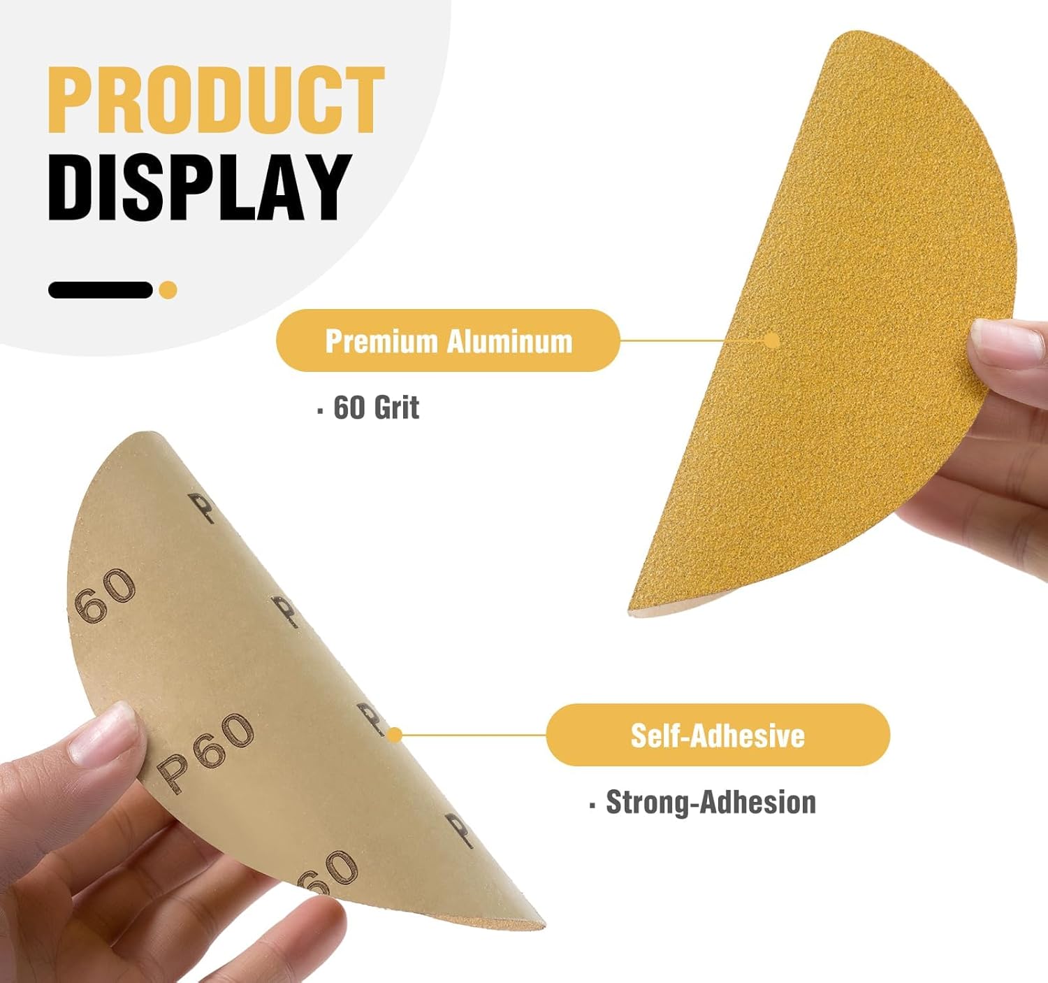 100 PCS 6 Inch PSA Sanding Discs 60 Grit Adhesive Backed Sandpaper Roll Sticky-Back Sandpaper for DA Sander Self Stick Aluminum Oxide Round Automotive Sandpaper with Sticky Back