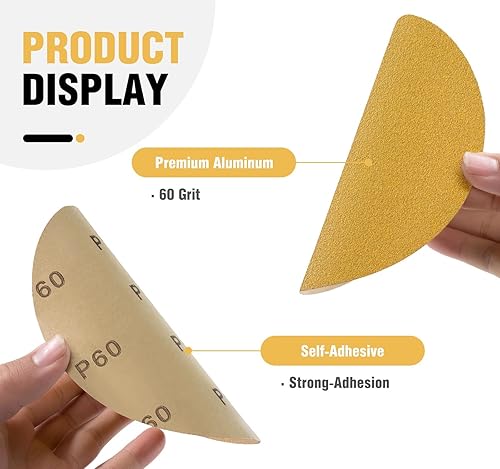 Miniatura 3 de 100 unidades de discos de lija PSA de 6 pulgadas de 60 granos, rollo de papel de lija adhesivo con respaldo pegajoso para lijadora DA, papel de lija