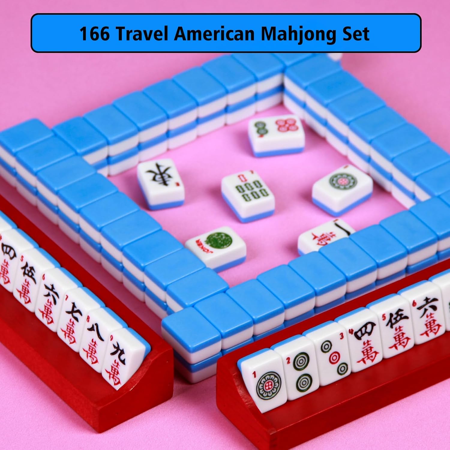 Travel Mahjong Set 24MM American Mahjong Set 166-piece Mahjong Tile Set Blue American Mahjong Tile Set