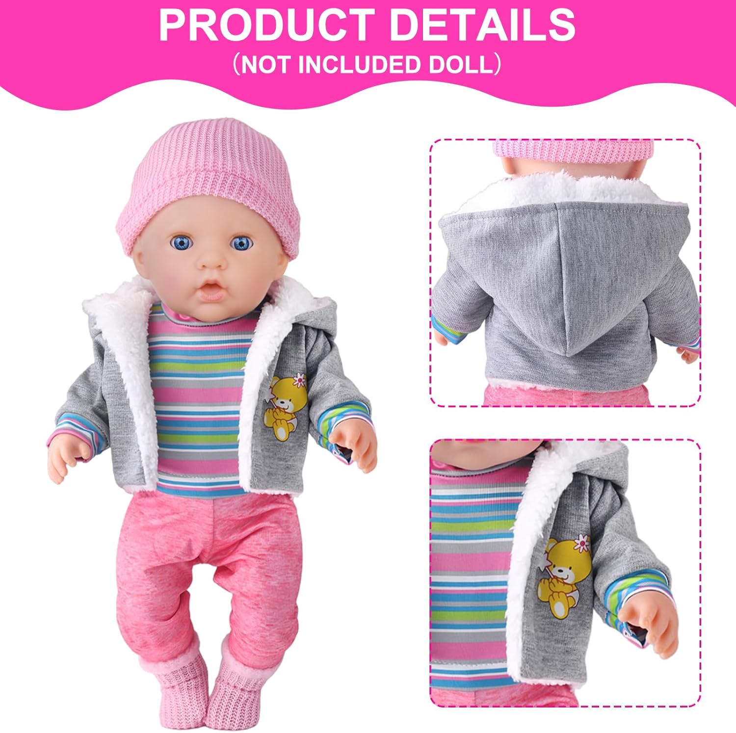 UNICORN ELEMENT 9PCS 16-18 Inch Baby Doll Clothes Set - Magic Tape Design Cute Outfits for Baby Dolls with Hat & Socks, 3+ Age Pretend Play Costumes to Boost Creativity (No Doll Included)