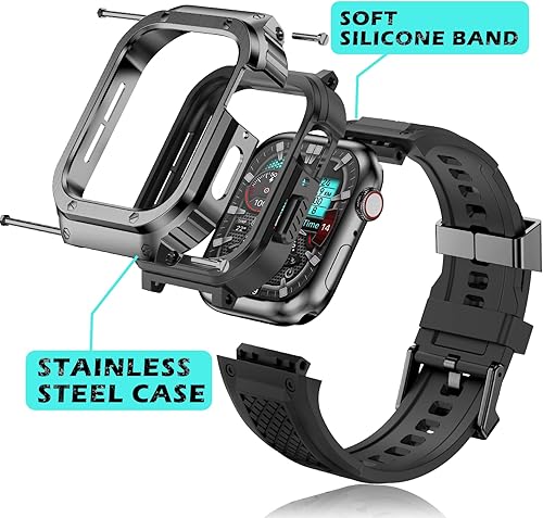 Miniatura 10 de Deczone Correa con caja de acero inoxidable compatible con Apple Watch Ultra 1 2 de 1.929 in, Series 9 8 7 1.614 in 1.772 in, Series SE 6 5 4 4