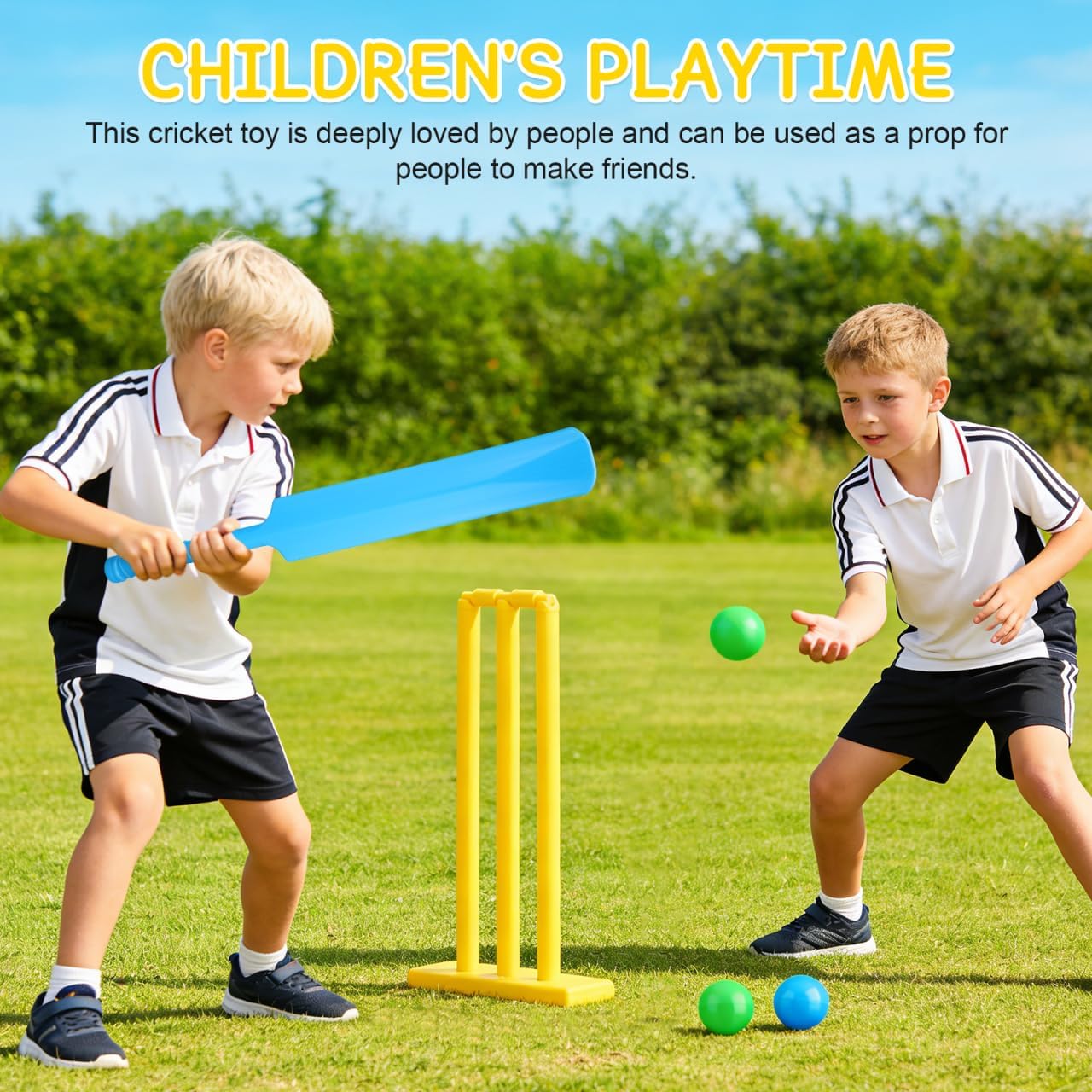 Abaodam Kids Cricket Set with Plastic Bat Ball and Stumps Cricket for Kids Outdoor Beach and Backyard Sport Game Portable Interactive Toy for Hand-Eye Coordination and Family Fun