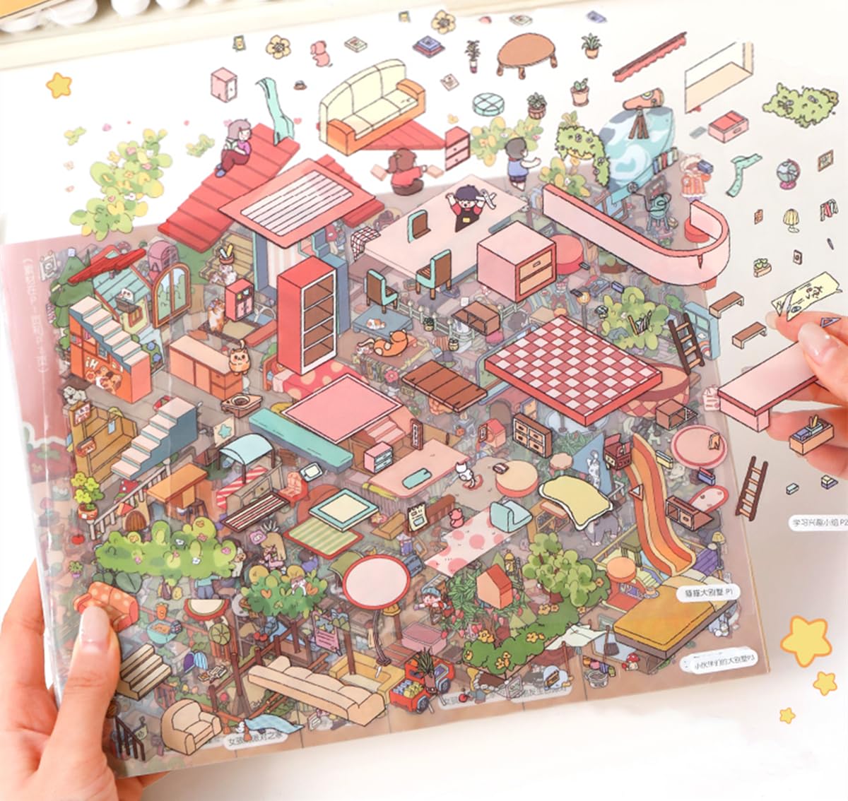 Wnqou 6 Sets DIY 3D House Stickers Collection Book, Large- Version 3D Scene, Miniature Simulated Cabin Scene Game - Image 4