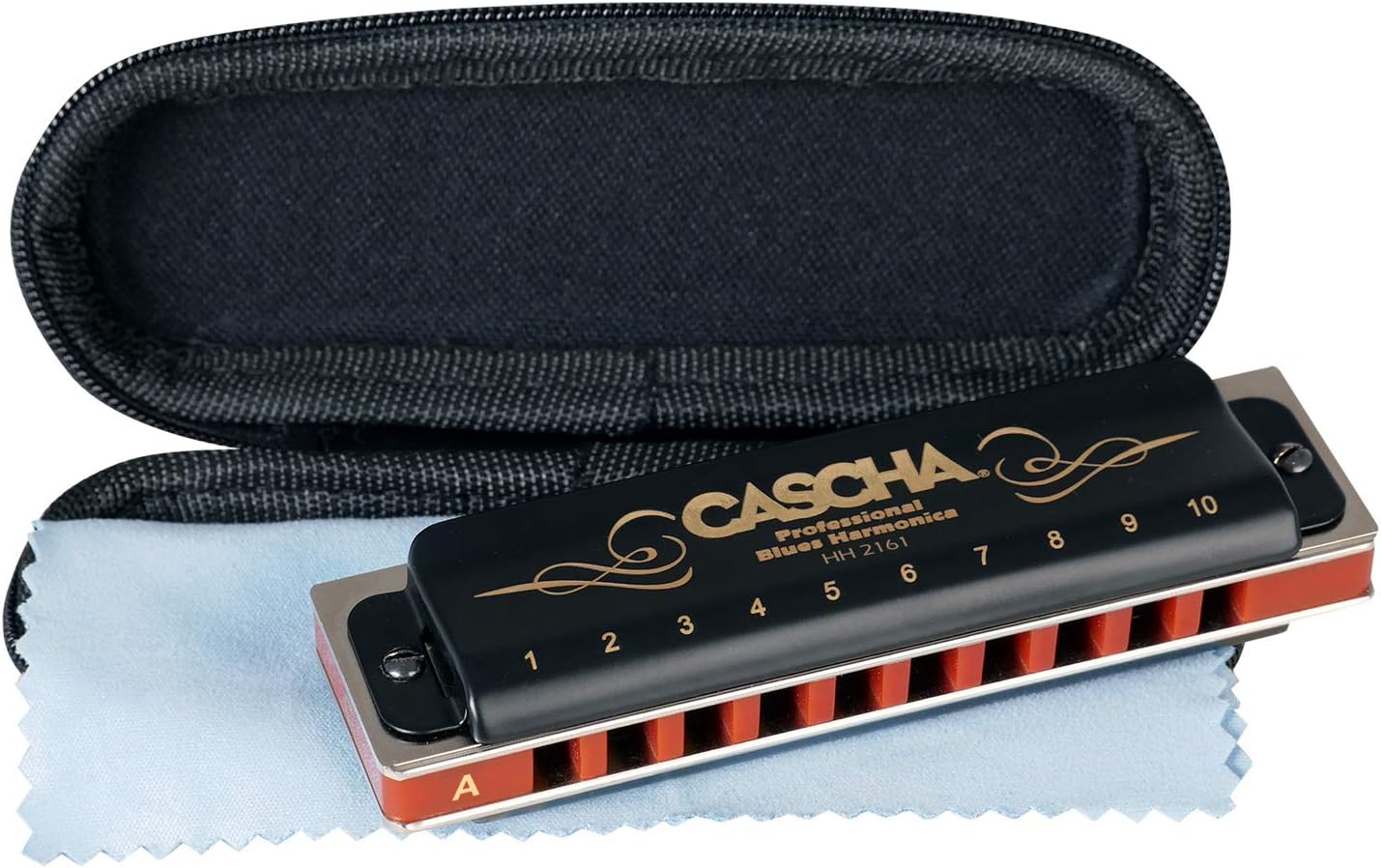 Cascha Harmonica A-Major beginners and advanced - 10-hole diatonic harmonica excellent sound - perfect storage and maintenance with blues harmonica softcase and cleaning cloth