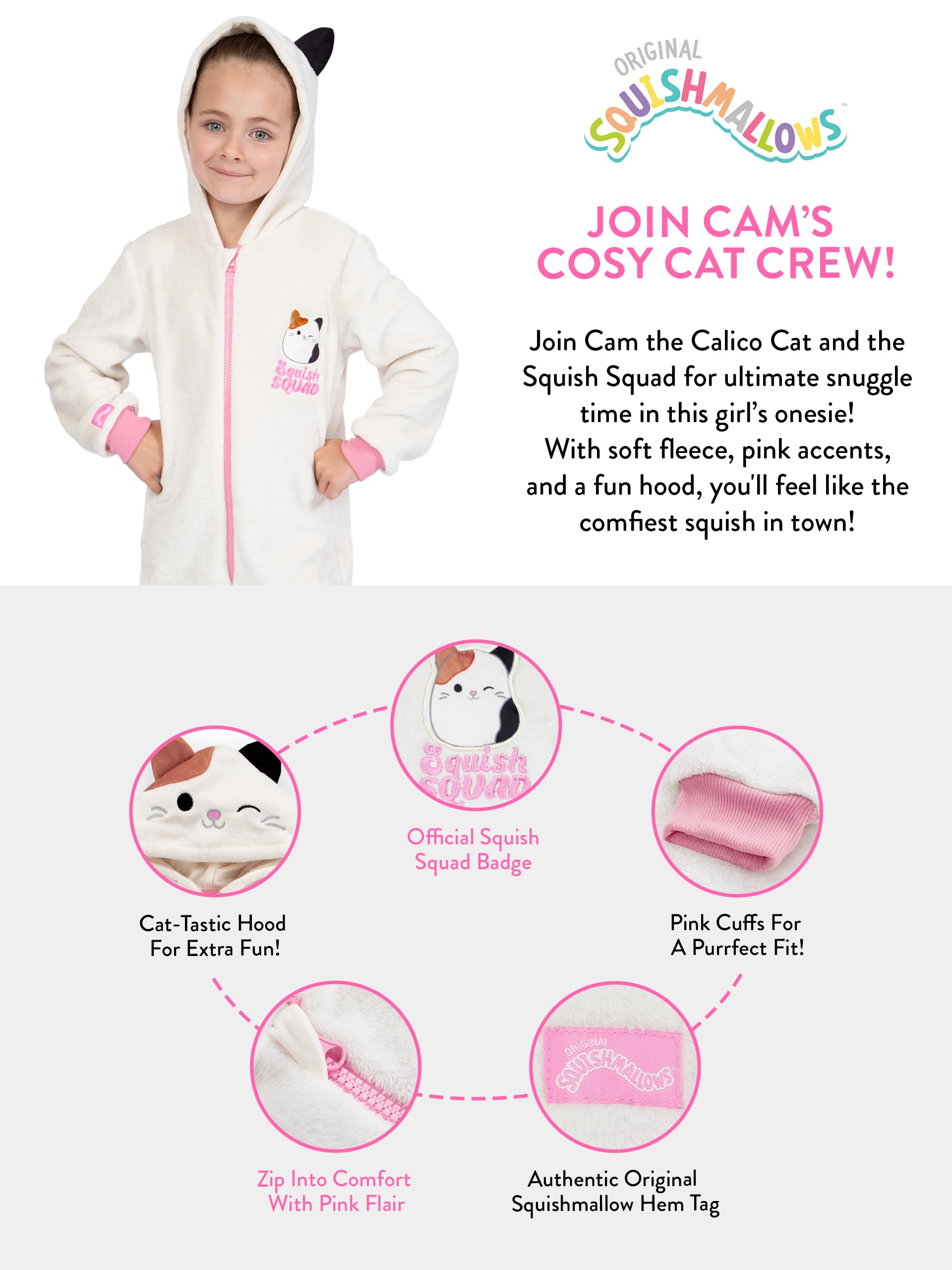 Squishmallows Chat Surpyjama Fille | Combinaison Enfant Polaire | Grenouillere Enfant | Pyjama Chaud | 5 E 13 Ans