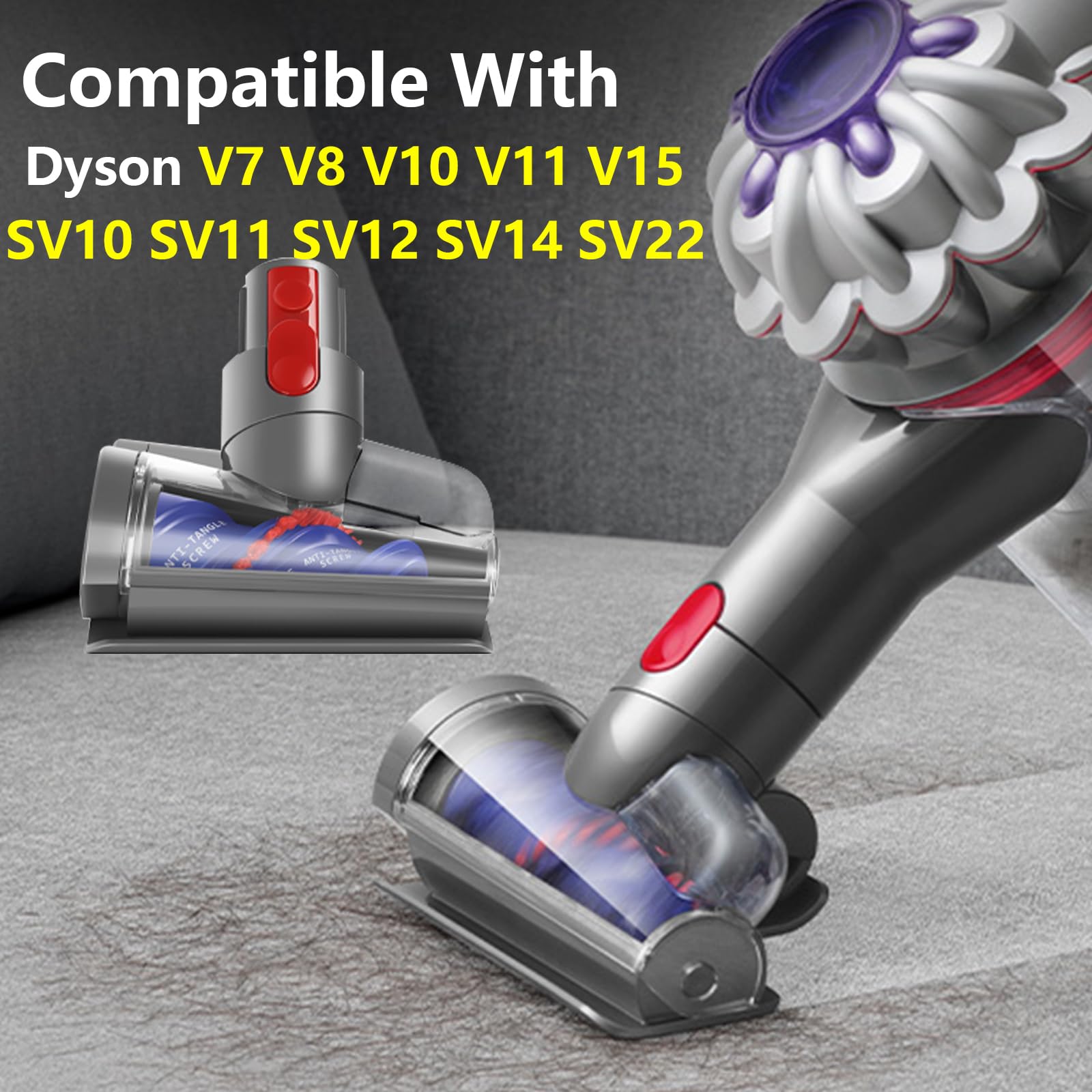 Yivy Spazzola elettrica mini compatibile con Dyson V7, V8, V10, V11, V15, design a spirale per prevenire l'intreccio dei capelli, per materassi, abbigliamento e divani, rimuove acari e allergeni