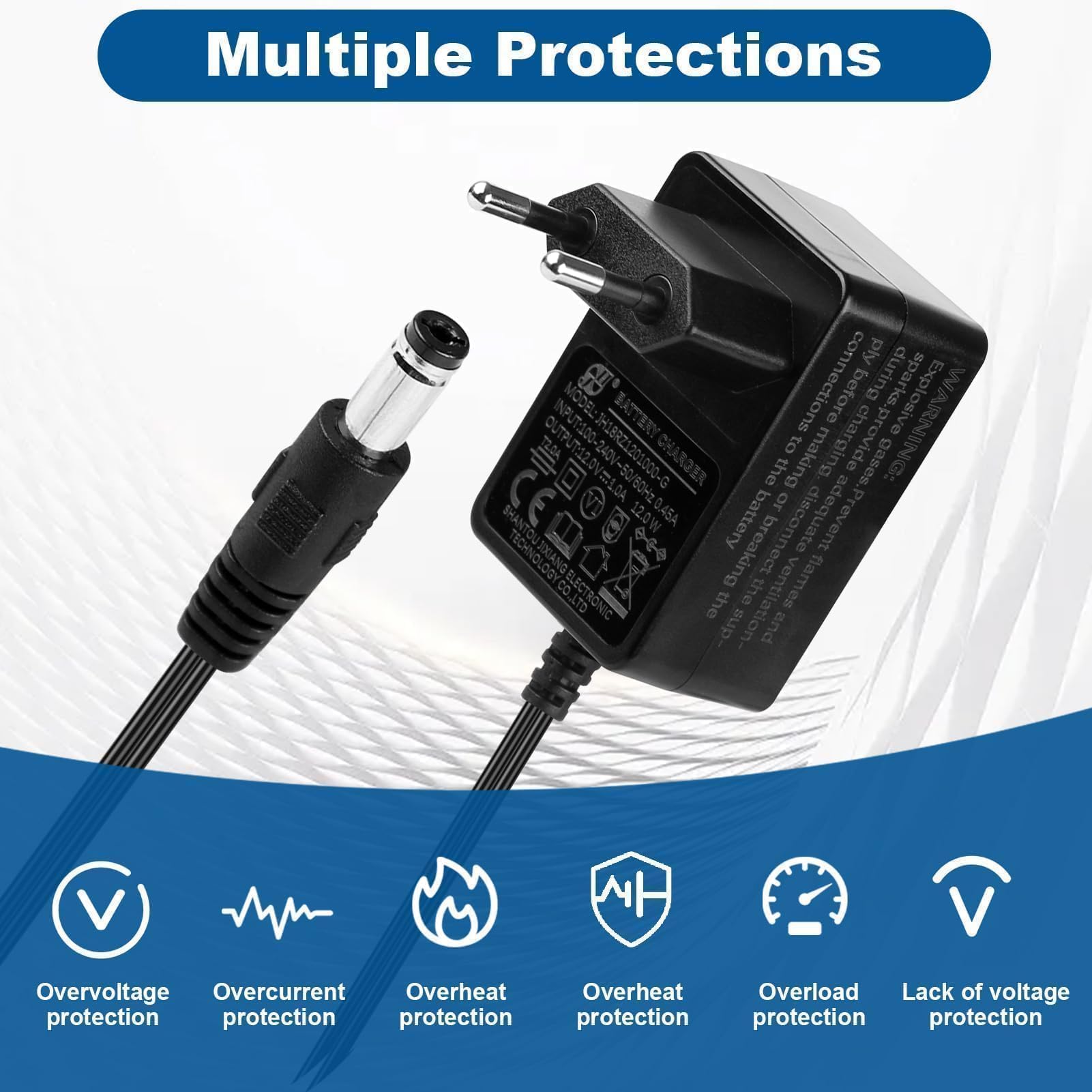 12V 1A Cargador para Coches Eléctricos Niños, Adaptador de Corriente con Enchufe EU para Moto, SUV, ATV, Quad, Tractor y Otros Vehículos Eléctricos Infantiles de 12V 1000mA