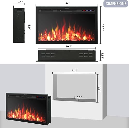 Miniatura 6 de Inserto de chimenea eléctrica WiFi de 33 pulgadas, calentador de chimenea con control de aplicación, llamas multicolor de ciclo automático, sonido