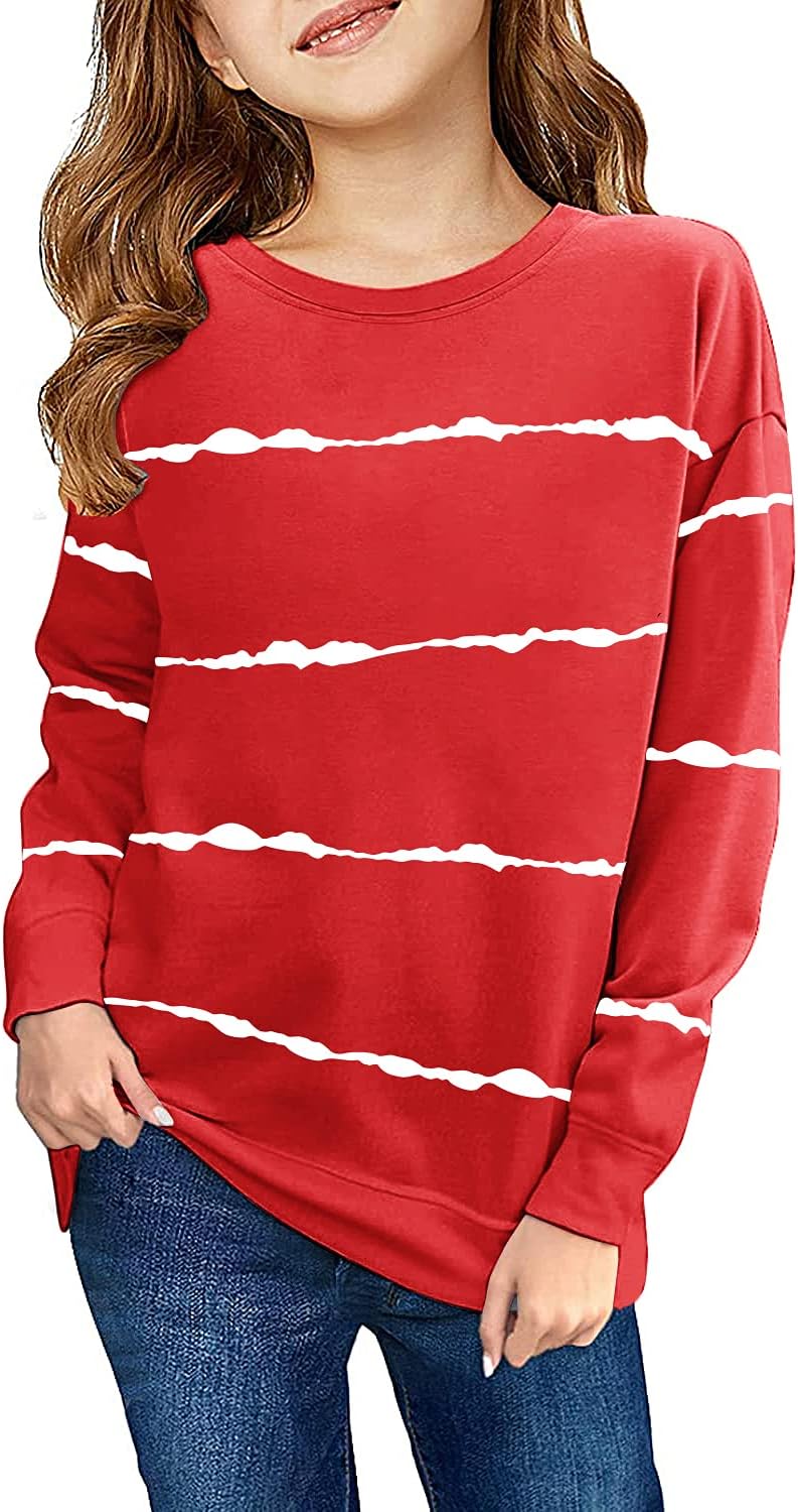 Haloumoning Girls Striped Color Block Sweatshirts Kids Tie Dye Crewneck Long Sleeve Pullover Tops 4-15 Years Haloumoning Girls Striped Color Block Sweatshirts Kids Tie Dye Crewneck Long Sleeve Pullover Tops 4-15 Years