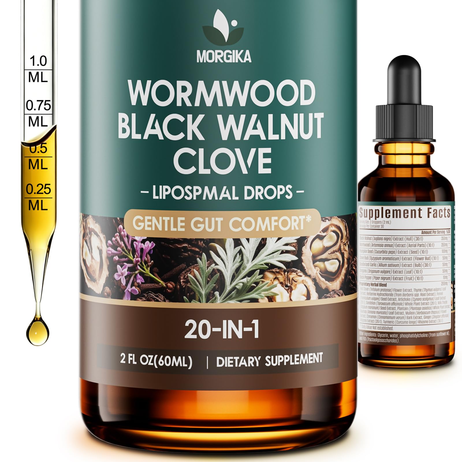 20-in-1 Wormwood Black Walnut Clove Cleanse for Humans Drops – Gut Cleanse & Detox, Digestive Health - 99% Absorption, Premium Herbal Supplement, with Pumpkin Seed, Garlic & Oregano, Vegan, 1 Pack 2 Fl Oz (Pack of 1)