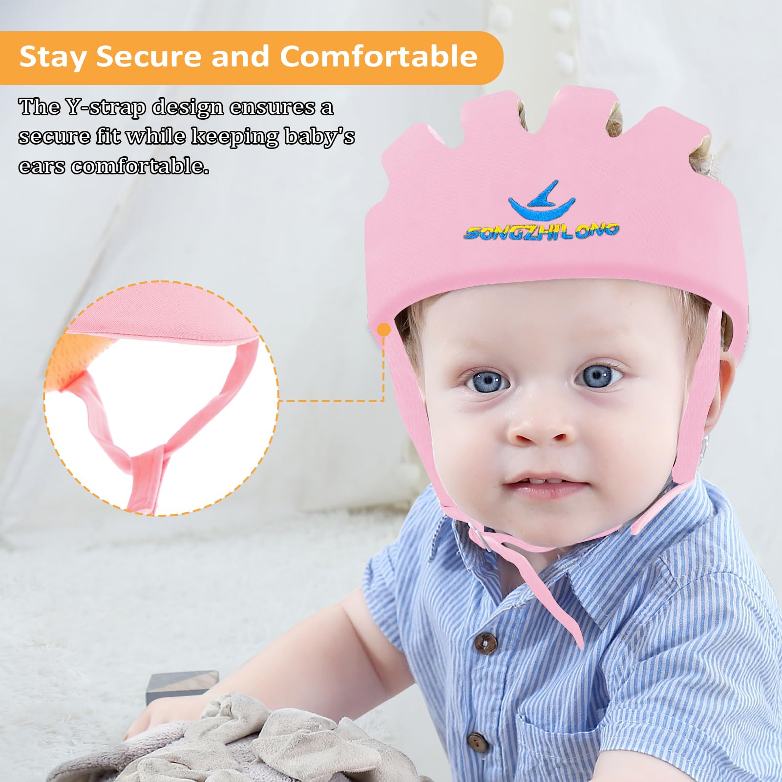 IULONEE Casco de Protección para Bebé Gorra Protectora para Cabeza de Bebé Gorra de Algodón Ajustable Casco Bebe Helmet (Rosa)