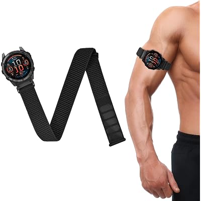 22mm QuickFit Sports Ankle/Arm Band Compatible with Garmin Fenix 6 Pro/6/7/7 Pro/5/5 Plus, Soft Nylon Bicep Strap for Forerunner 970/965/955/945/935 & Instinct 3 45mm/E 45mm/Solar/2/2 Solar