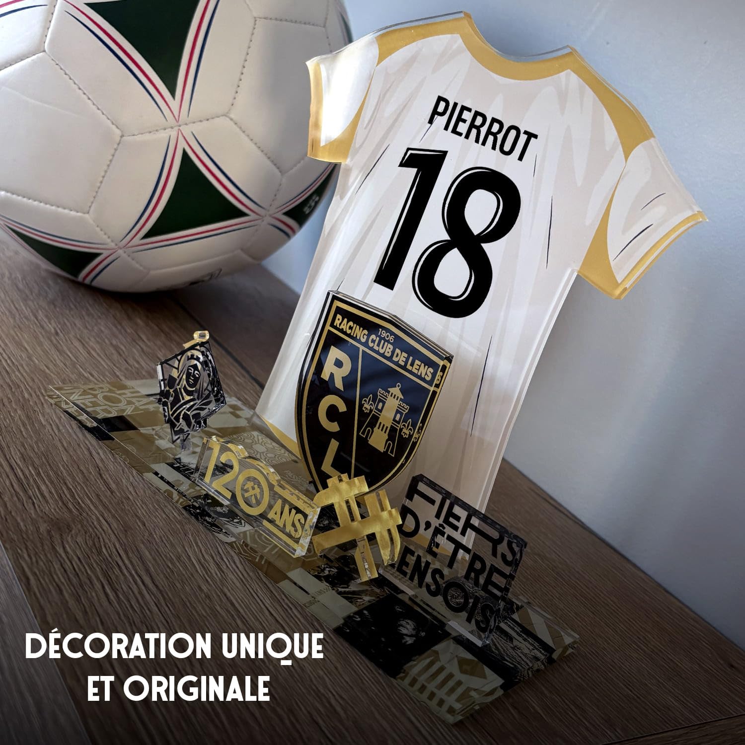 Kit Maillot Personnalisable RC Lens – Nom & Numéro au Choix | Produit sous Licence Officielle – Édition 120 Ans | Cadeau Supporter Sang & Or | Décoration Supporters – Fabriqué en France