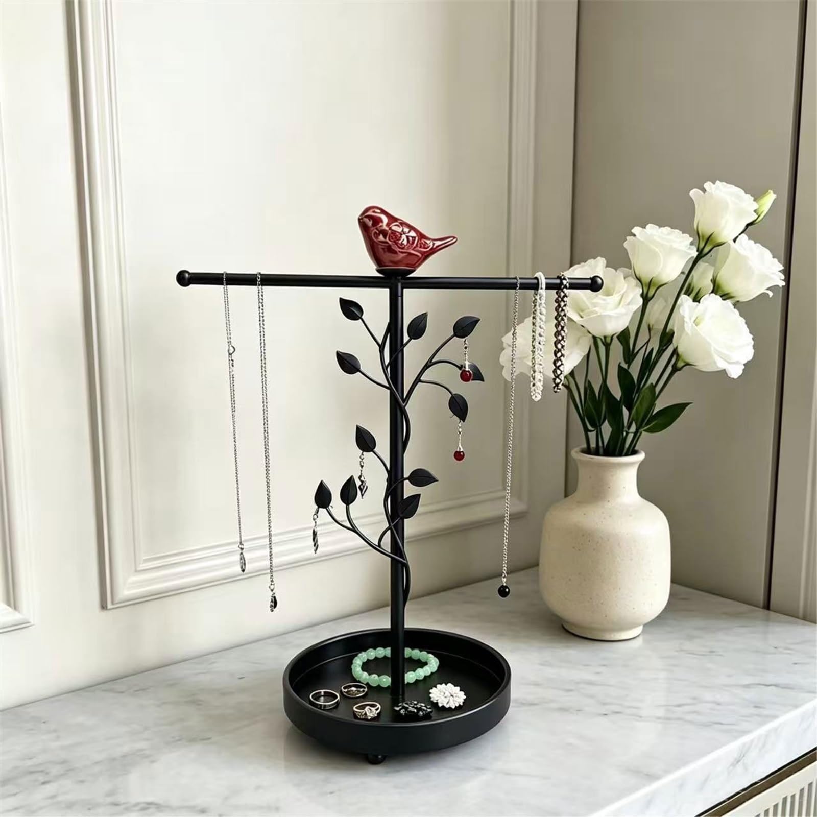 Stojak na biżuterię Jewelry Necklace Stand Metal with Bird Decor Stojak na naszyjnik