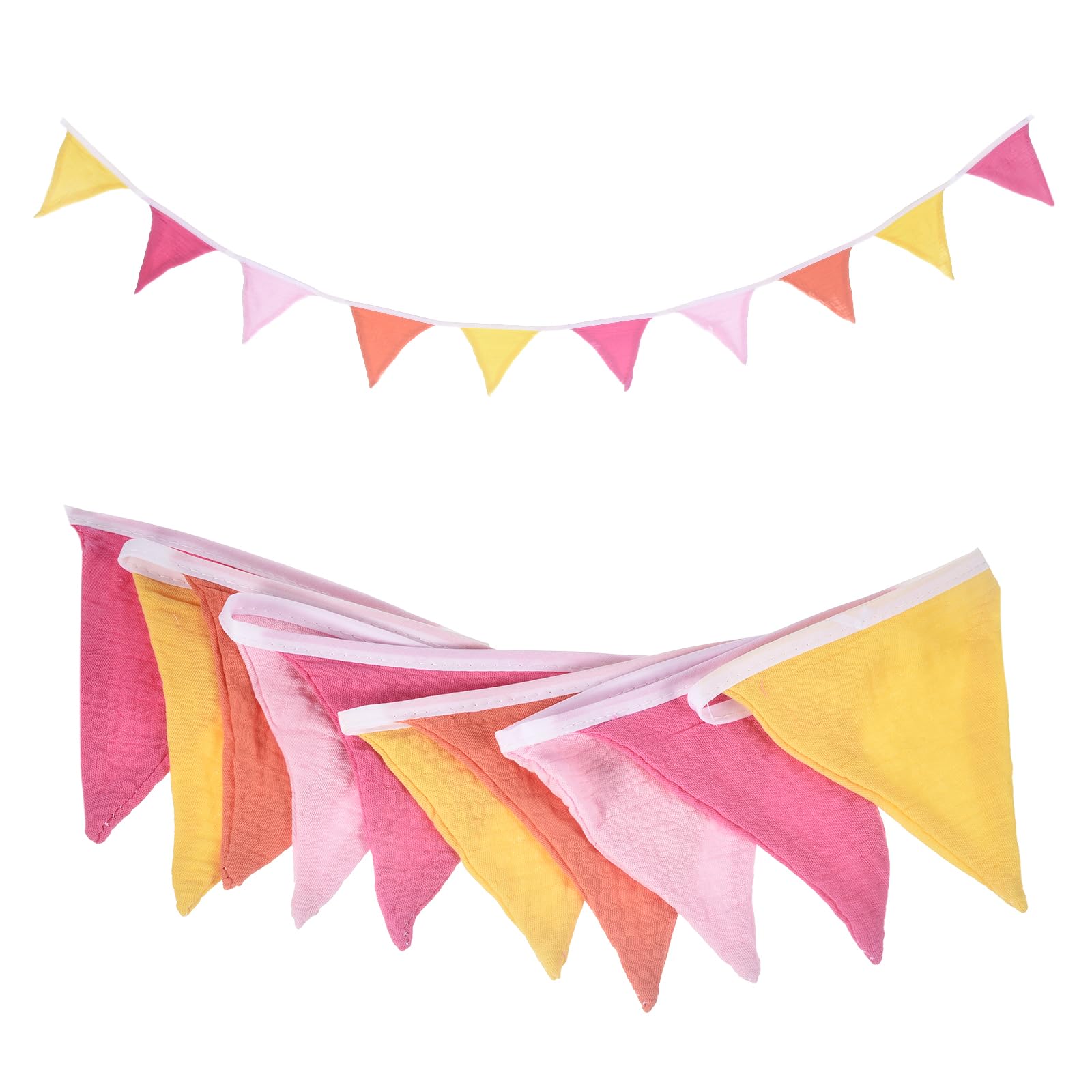 sourcing map Pennant Banner Flags, 236cm x 12cm Cotton Fabric Triangle Flags Wall Decor for Picnic Wedding Christmas Outdoor Birthday Party BBQ Decorations, Pink Orange