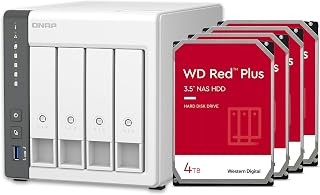 QNAP TS-433-4G-44W-US 4 Bay NAS with 12TB Storage Capacity, Preconfigured RAID 5 WD Red Plus HDD Bundle, 2.5GbE Ports