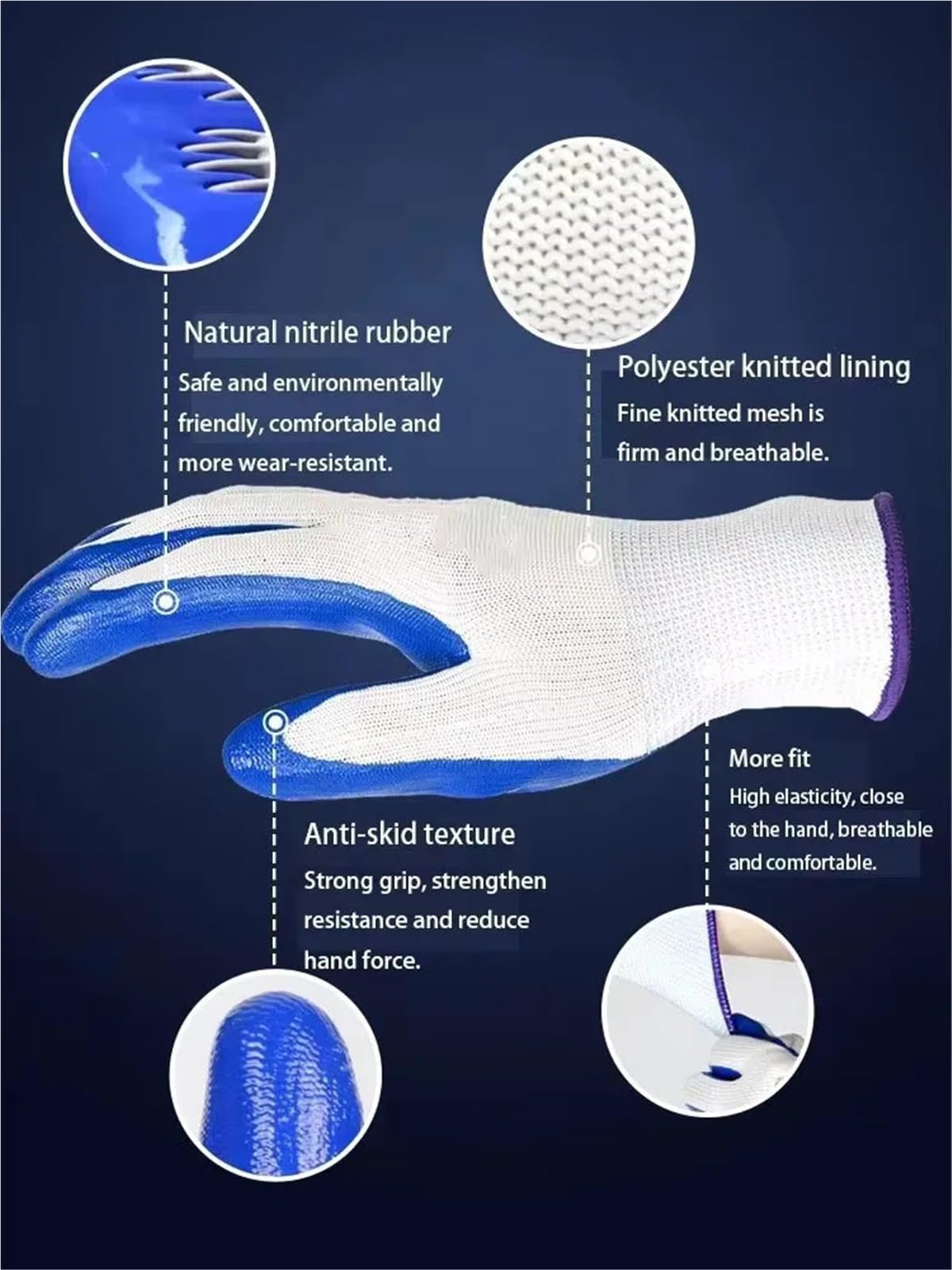 Guantes De Trabajo Antideslizantes 3 pares de guantes nitrilo transpirables antideslizantes for trabajos construcción(12 Pairs)