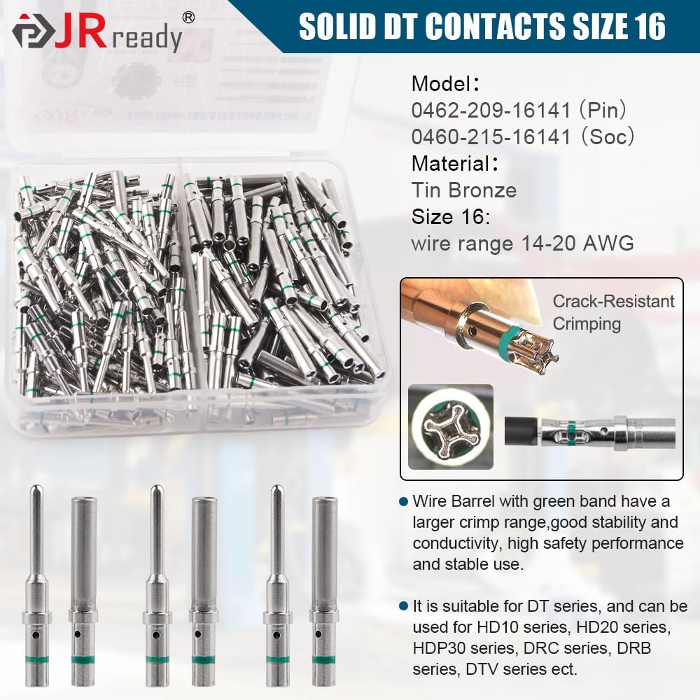 JRready ST6110 Deutsch Connector Kit, DT Waterproof Connectors 2 3 4 6 8 12 Pin, Blue Deutsch Crimp Tool 14-22AWG, Automotive Solid Barrel Contacts&Terminal, Contacts Pin Extractor Tool