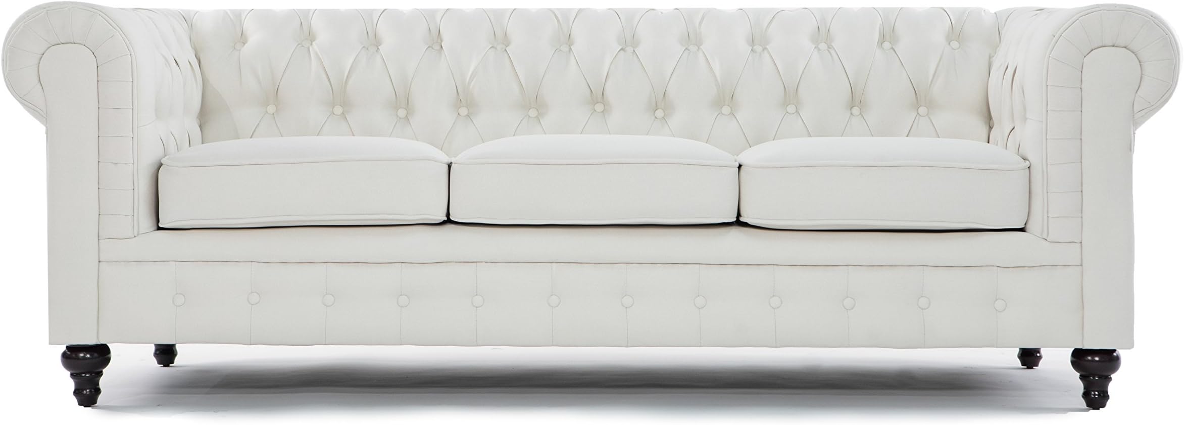 BD Home Furnishings Classic Scroll Arm Button Tufted Chesterfield Style Sofa - Beige