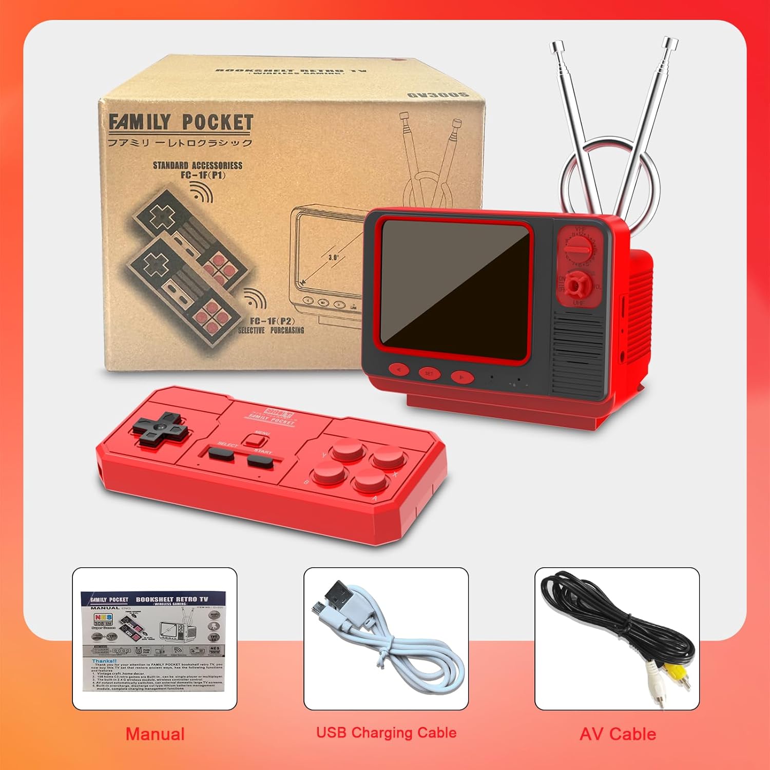 EASEGMER Retro Handheld Game Console - 168 Classic Games | 3.0" Screen | 2-Player Mode | AV Projection | Rechargeable & Portable Design, Ideal Educational Toy for Kids Ages 4-12 (Red) image 8 of 8 B0F9T6MWJ5