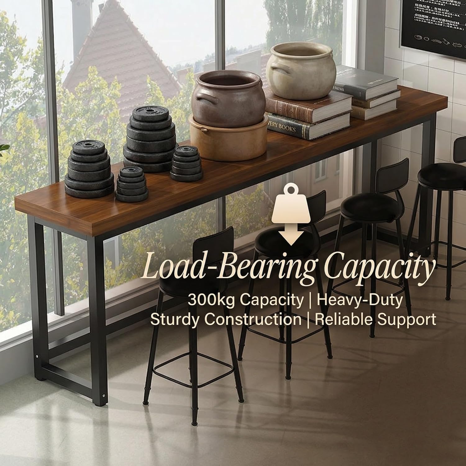 Kitchen Breakfast Bar,Bar Table,Breakfast Bar Table with Footrest and Adjustable Footpads,Metal Frame Pub Coffee Desk,Thick 42mm for Home Kitchen Breakfast Dining,Pub