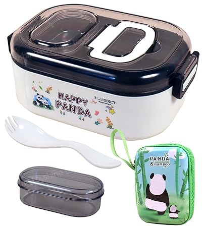 Panda Lunch Box Thermal Stainless Steel 1000 ML Insulation Brunch Munch Box Tableware Set Portable Lunch Containers for Kid Adult Student Children Keep Food