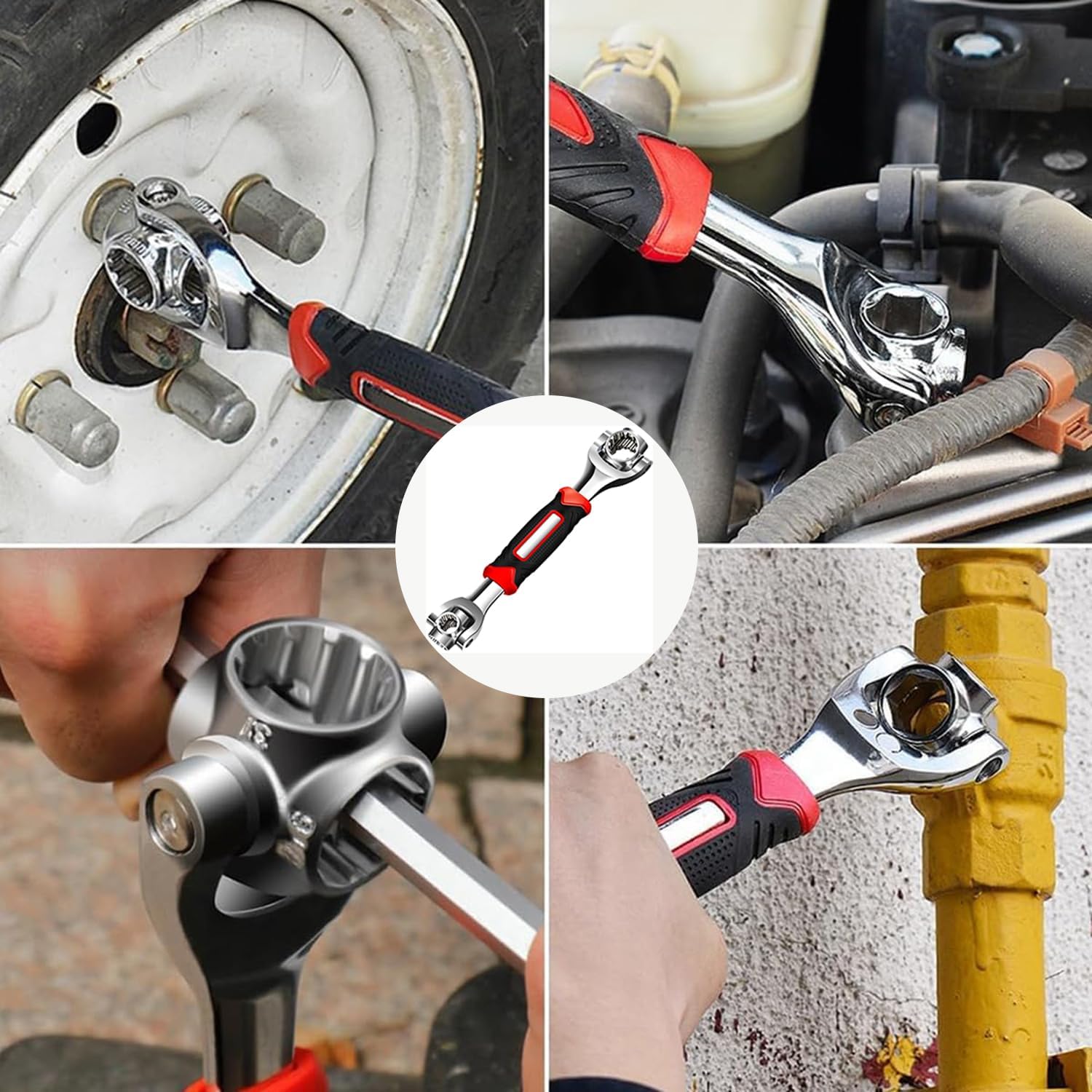 52 in 1 Universal Socket Wrench, Stainless Steel Professional Multifunction Wrench Tool with 360 Degree Rotating Head, Spanner Tool with Rubber Handle, for Home and Car Repair