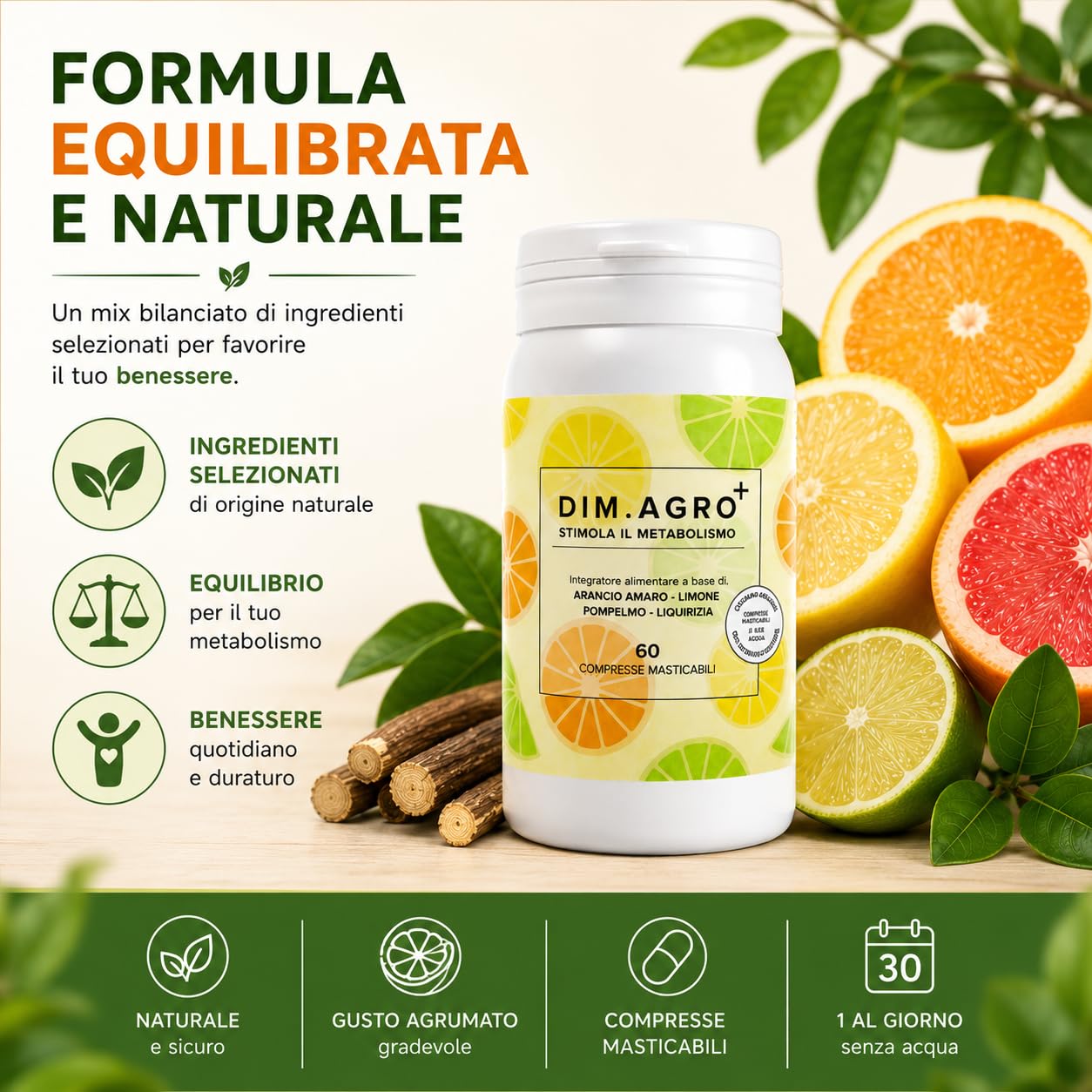DimAgro Integratore Alimentare Compresse Masticabili, 60 Compresse | Estratti Vegetali