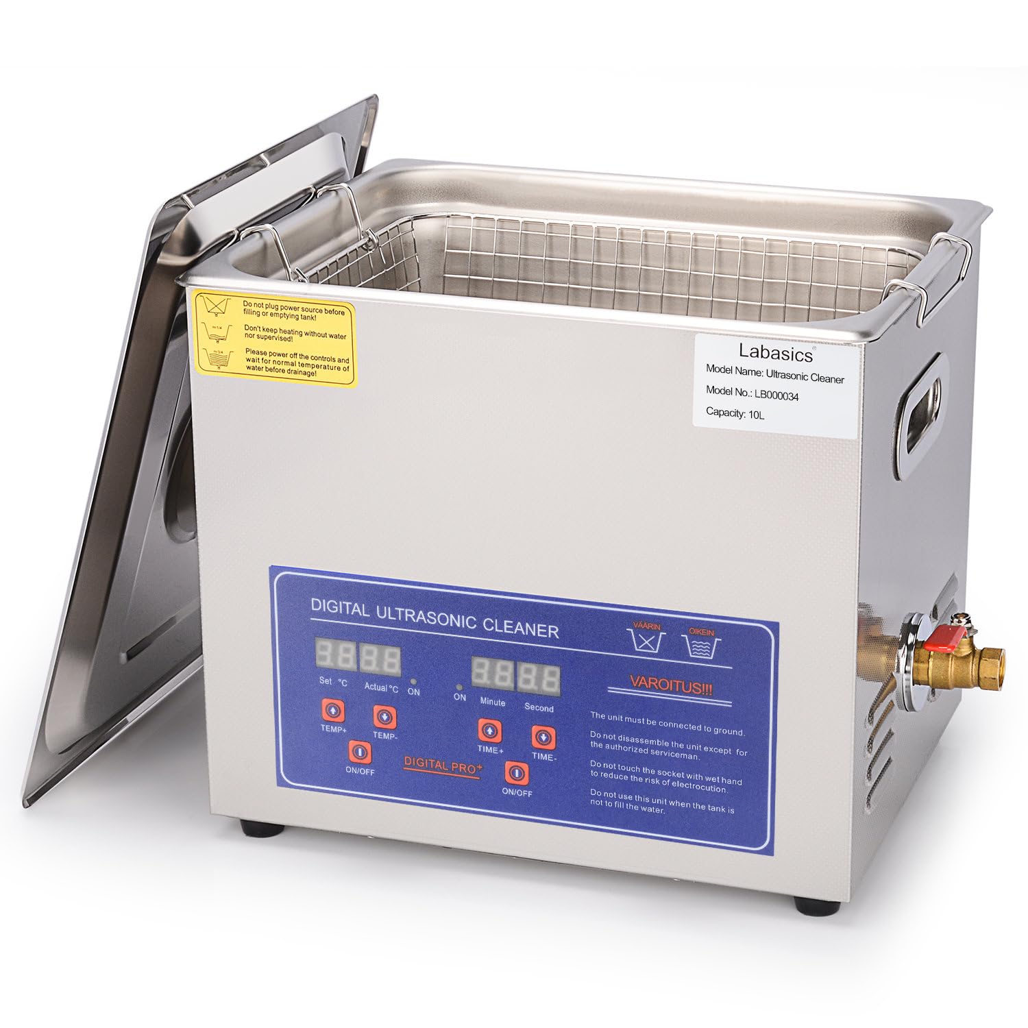 Labasics Pulitore ad Ultrasuoni, Pulitore ad Ultrasuoni Acciaio Inox Professionale Multiuso con Timer Display Digitale e Controllo del Calore per Laboratorio 220V, 10L