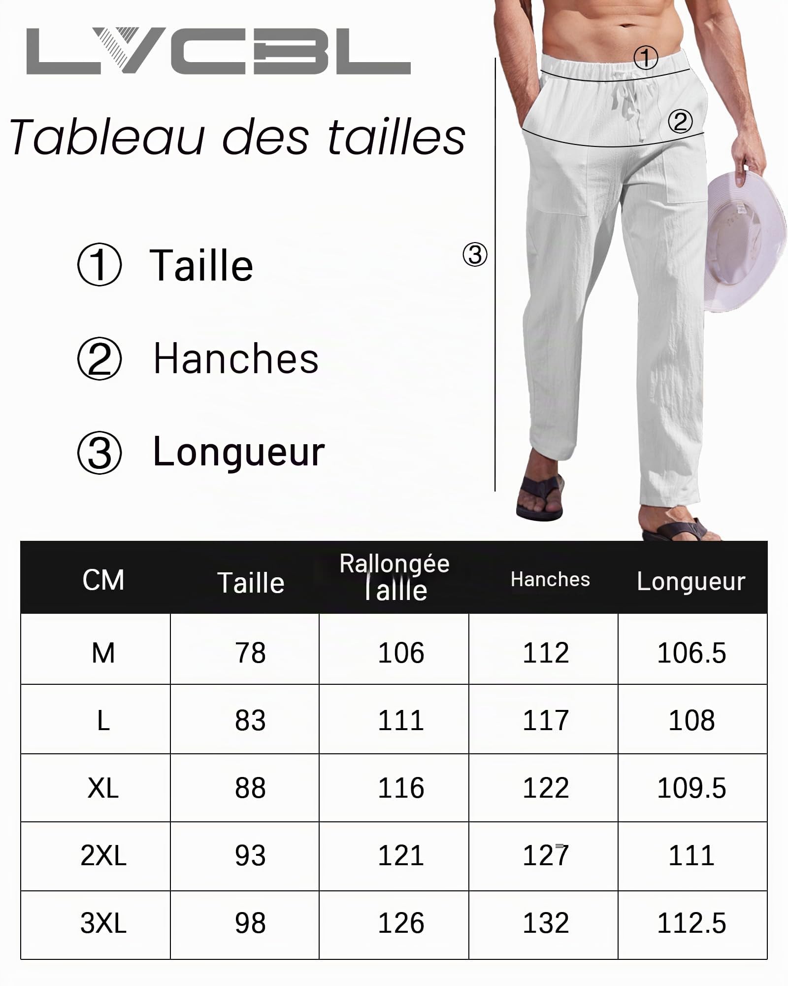 LVCBL Pantalon Homme Lin Et Coton Décontracté Pantalon Toile Été Yoga Homme Léger Taille Elastique M-3XL