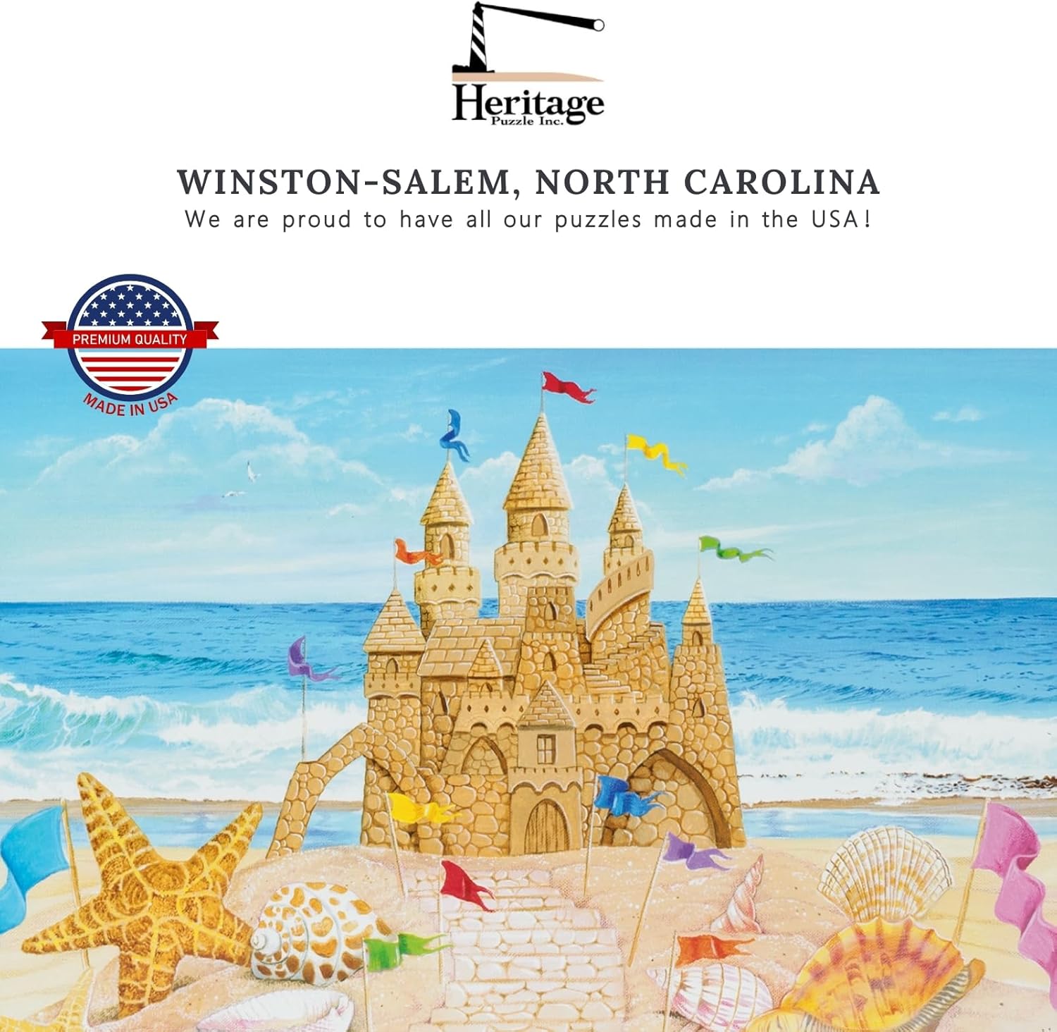 Heritage Puzzle - Seaside Palace by Scott Westmoreland 550 Piece Puzzles for Adults - Magical Beach Sandcastle Art - Frameable Jigsaw Puzzle 18" x 24" Finished Size