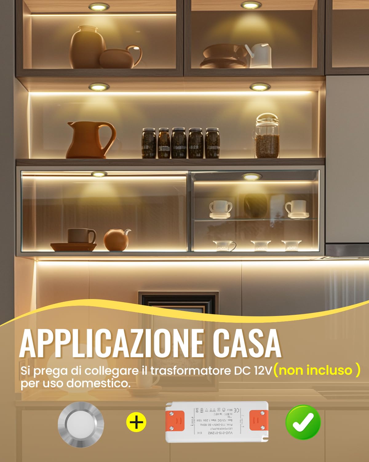 Luxvista Faretto LED 12V, 3.5W Dimmerabile Faretti LED da Incasso per Camper Bianco Caldo 3000K Faretti da Incasso Luci Ultrasottili Foro 58-60MM con Cavo 2M per Camper Caravan Armadi Cucina (3 pezzi