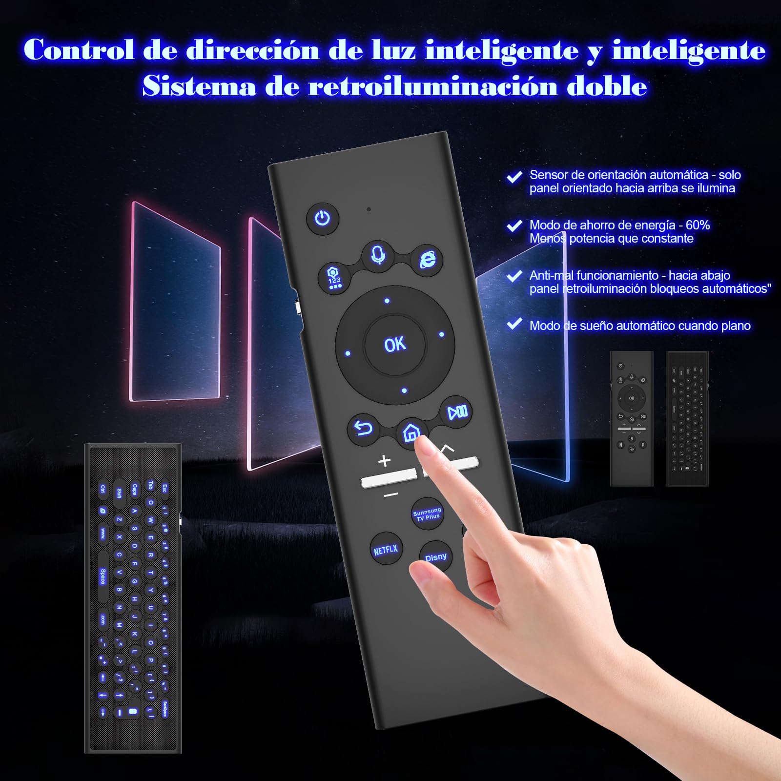 Mando Universal Sustituto para Samsung Smart TV con Teclado Iluminado y Control de Voz - Compatible con Todos los Mandos de Voz para TV Samsung (Series 2019-2024)