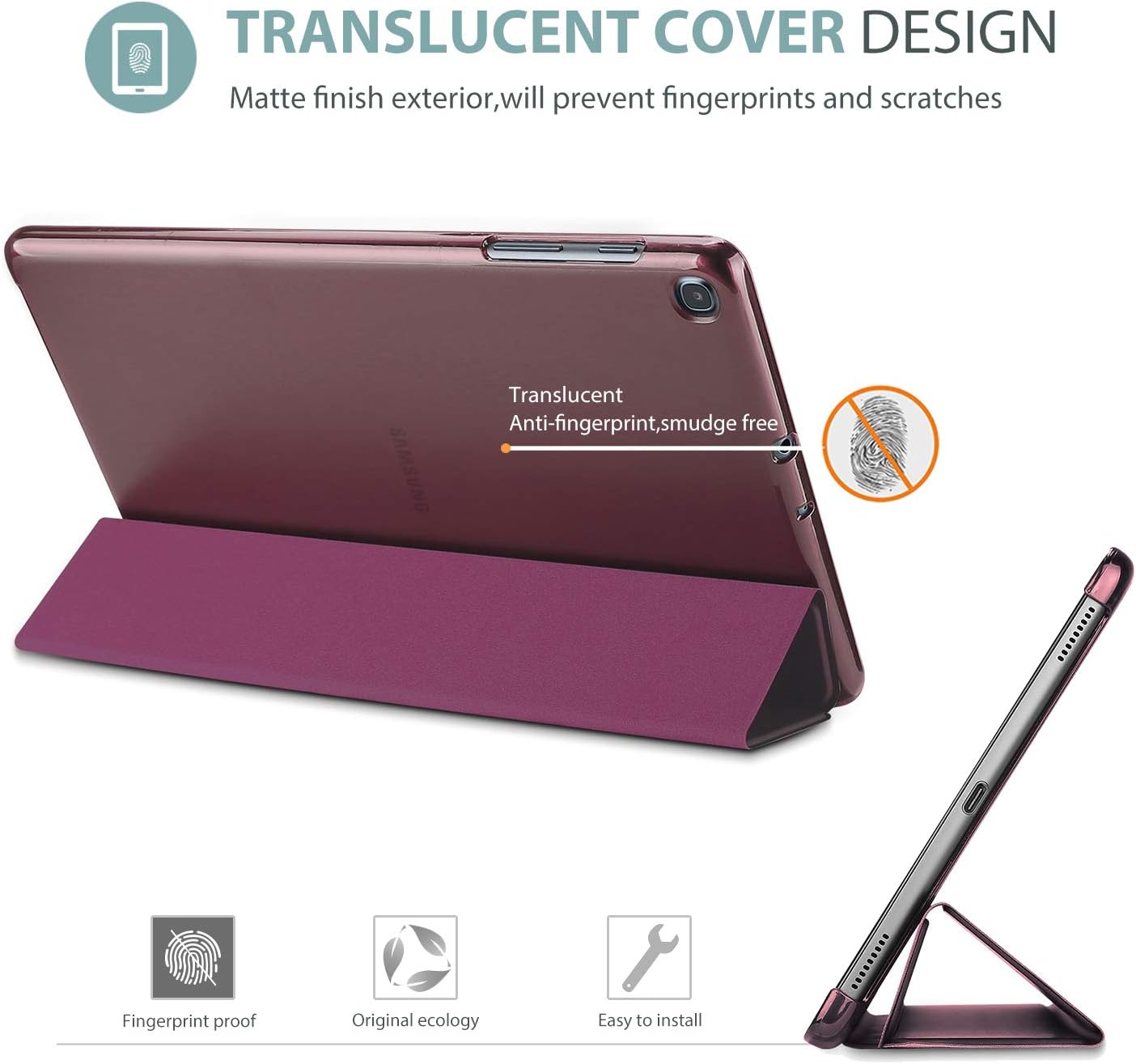 ProCase Slim Case for Galaxy Tab A 10.1 2019 Model T510 T515 T517, Lightweight Stand Case Shell Cover for 10.1 Inch Galaxy Tab A Tablet SM-T510 SM-T515 SM-T517 2019 Release -Wine