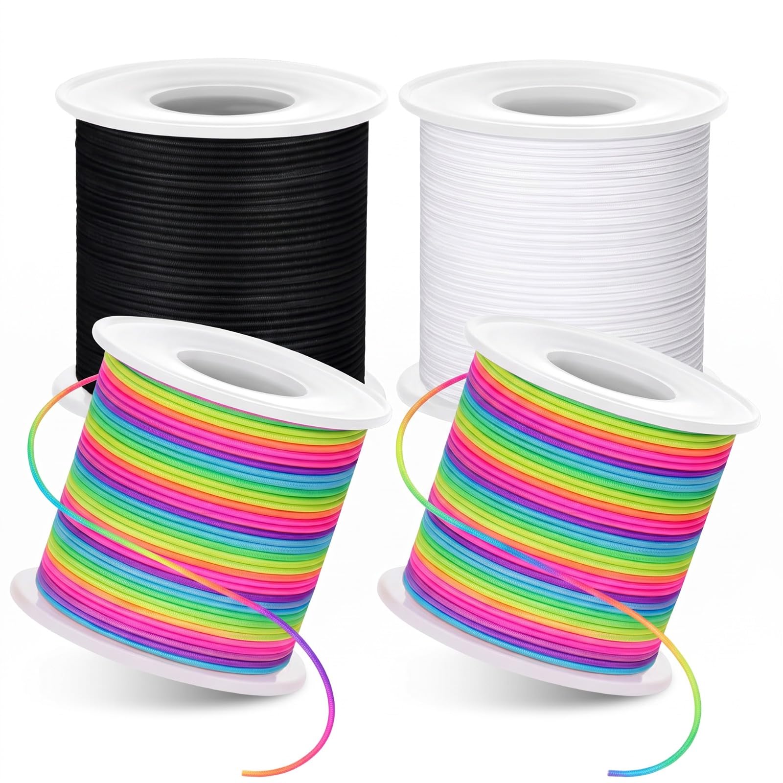 1mm Elastic String for Bracelets, 200m,4 Rolls (2 Rainbow,1 Black, 1 White)