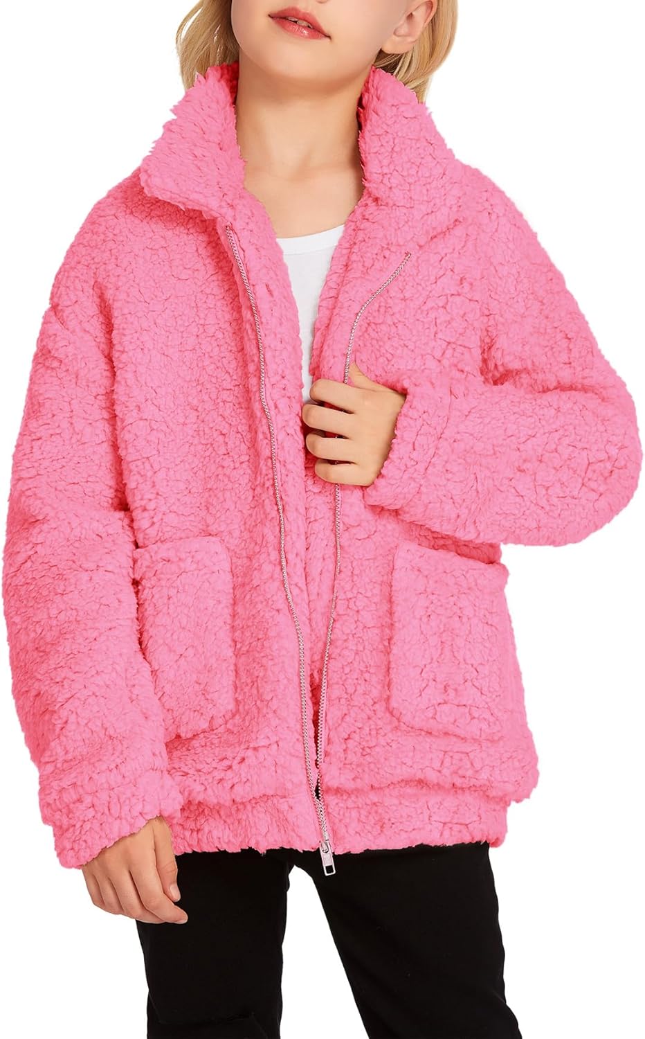 Arshiner Girls Full Zip Fleece Jacket Sherpa Outwear Coat Fall Winter for 4-12Y