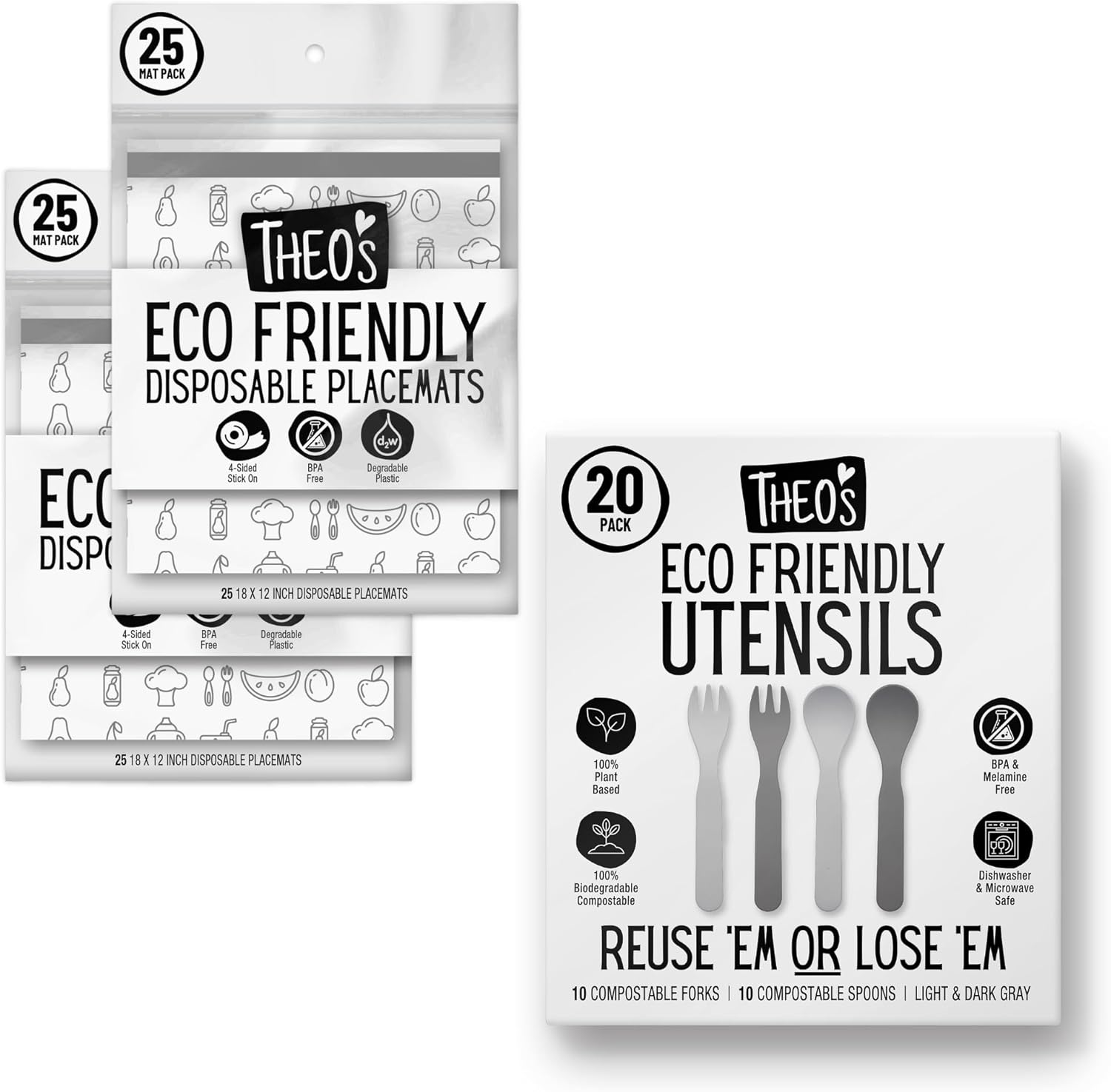 THEO'S Restaurant Rockstar Baby Led Weaning Bundle with 100% Disposable and Non-Toxic Utensils and Placemats