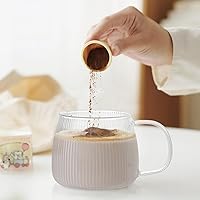 Vista 6 de 4 PACK Premium Glass Coffee Mugs with Handle, Classic Vertical Stripes Glass 12 OZ Coffee Cups, Transparent Tea Cup for Hot/Cold Drink, Glassware