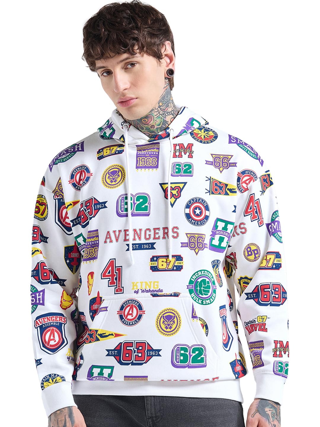 X Marvel Avengers Men's Cotton Blend Oversized Fit Hoodies | Bewakoof Heavy Duty® 1.0 | Hoodie for Men Winter Wear-picture-22