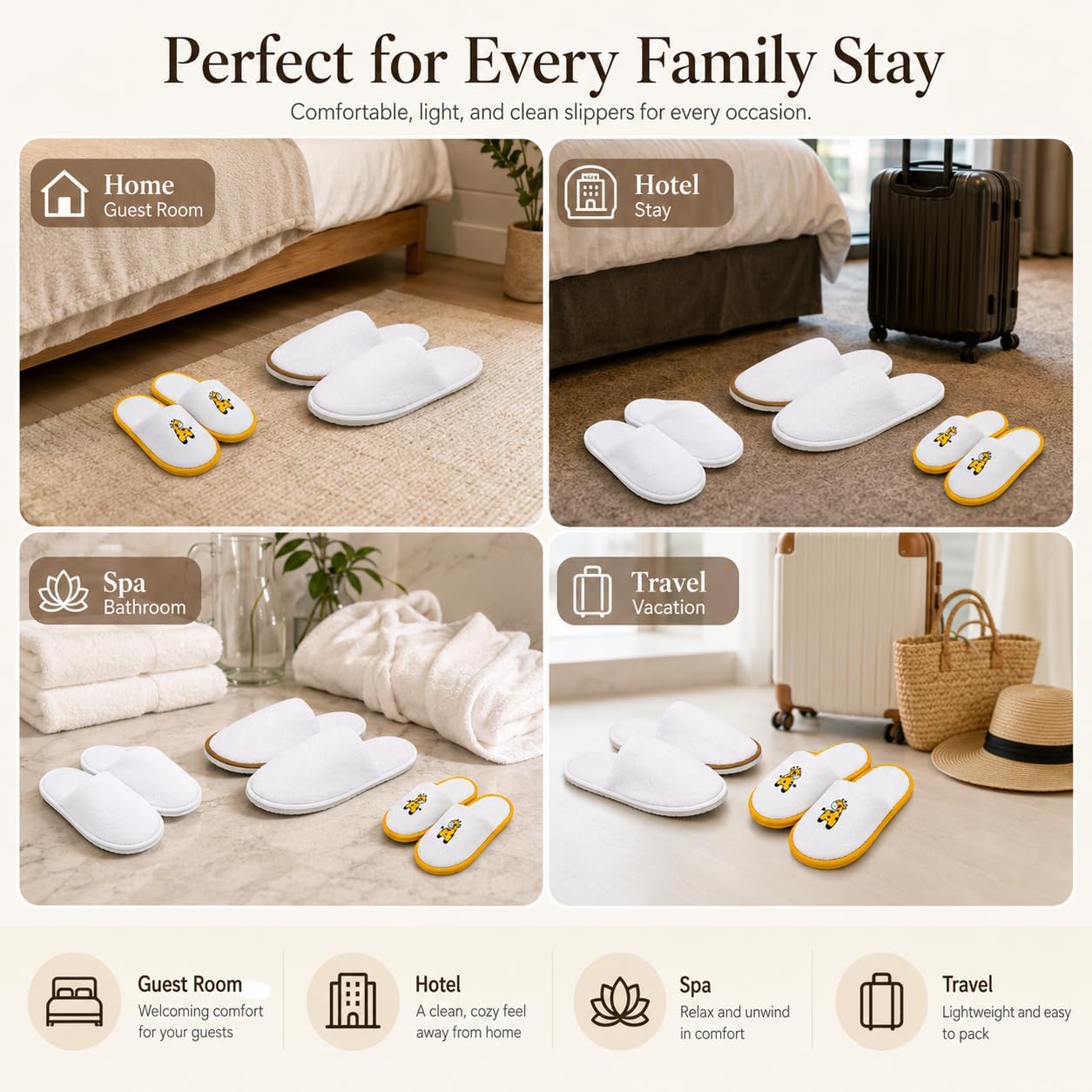 DMme 9 Pairs Disposable Spa Slippers Family Set, 3 Sets with 2 Adult Pairs and 1 Kid Pair, Soft Thick Sole Non-Slip Guest Slippers for Travel, Hotel, Spa, Wedding, Family Gathering and Home Guests