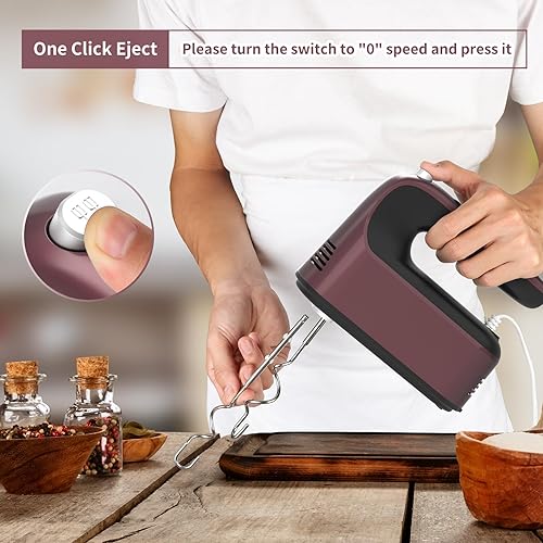 Miniatura 5 de Batidora de mano digital de 9 velocidades, potente motor de CC de 400 W, batidora de mano para hornear con estuche de almacenamiento a presión, 5