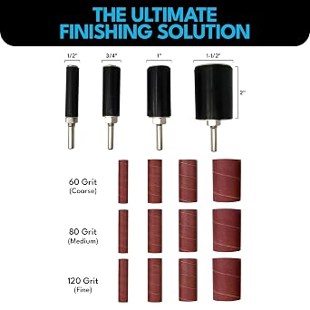 LINE10 Tools 16 Pack Sanding Drum and Sleeves Set for Drill, 2-inch Long, 60, 80 and 120 Grit