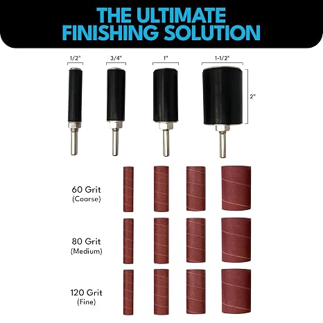 LINE10 Tools 16 Pack Sanding Drum and Sleeves Set for Drill, 2-inch Long, 60, 80 and 120 Grit